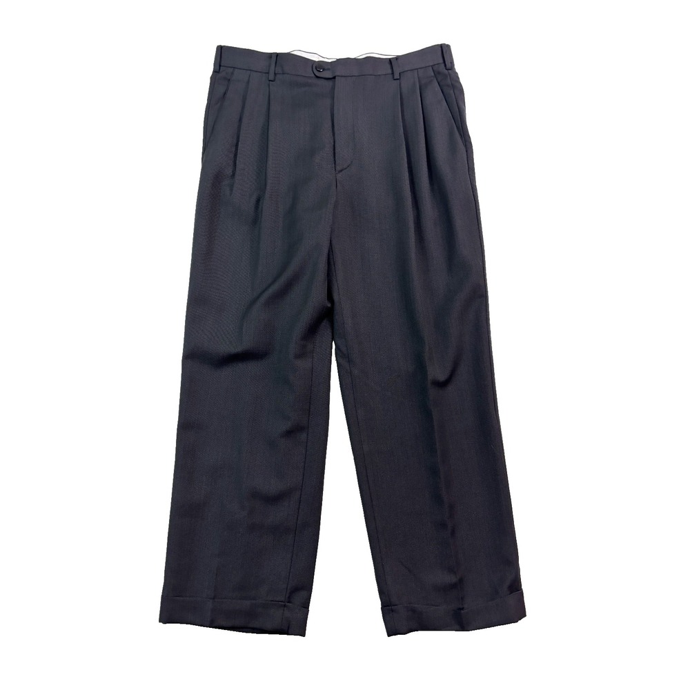 vtg Zanella 34x29 Charcoal Bennett Pleated Cuffed Trouser Dress Suit Pants Italy